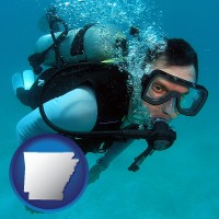 arkansas map icon and a scuba diver