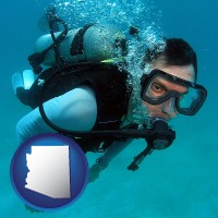 arizona map icon and a scuba diver