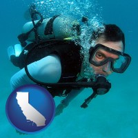 california map icon and a scuba diver