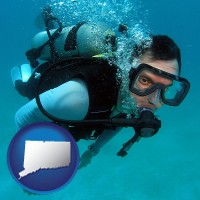 connecticut map icon and a scuba diver