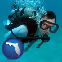 florida map icon and a scuba diver