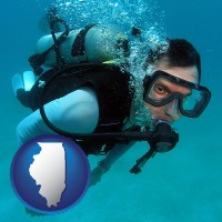 illinois map icon and a scuba diver