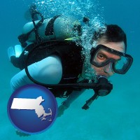 massachusetts map icon and a scuba diver