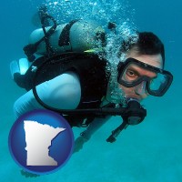 minnesota map icon and a scuba diver