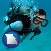 missouri map icon and a scuba diver
