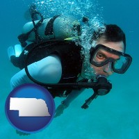 nebraska map icon and a scuba diver