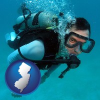 new-jersey map icon and a scuba diver