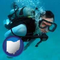 ohio map icon and a scuba diver