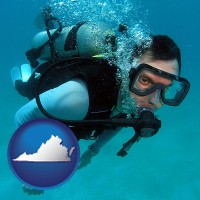 virginia map icon and a scuba diver