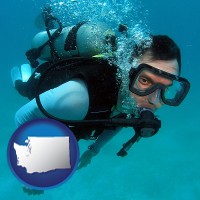 washington map icon and a scuba diver