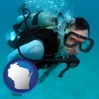 wisconsin map icon and a scuba diver