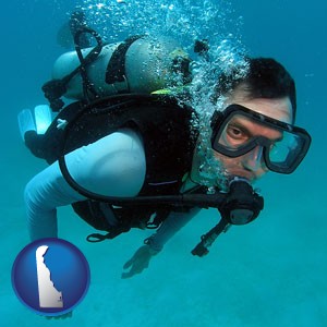 a scuba diver - with Delaware icon