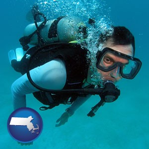 a scuba diver - with Massachusetts icon