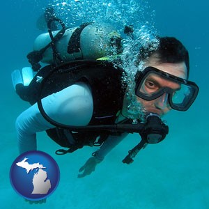 a scuba diver - with Michigan icon
