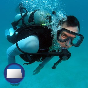 a scuba diver - with North Dakota icon