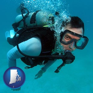 a scuba diver - with Rhode Island icon